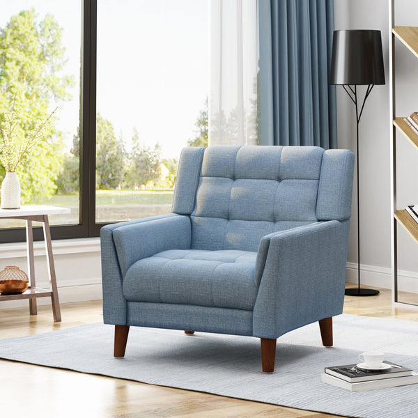 English Elm Christopher Knight Home® - Greenmont Upholstered Armchair with Tufted Back, Flared Arms & Birch Legs — Cozy Durable Craftsmanship Blue 30.5 L x 28.75 W x 18 H 62263.00BLU