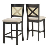 Homelegance By Top-Line Delroy Cane Accent X-Back Counter Height Stools (Set of 2) Black Rubberwood