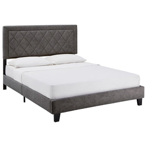 Homelegance By Top-Line Terrell Black Finish Frame with Velvet Fabric Platform Bed Grey Velvet