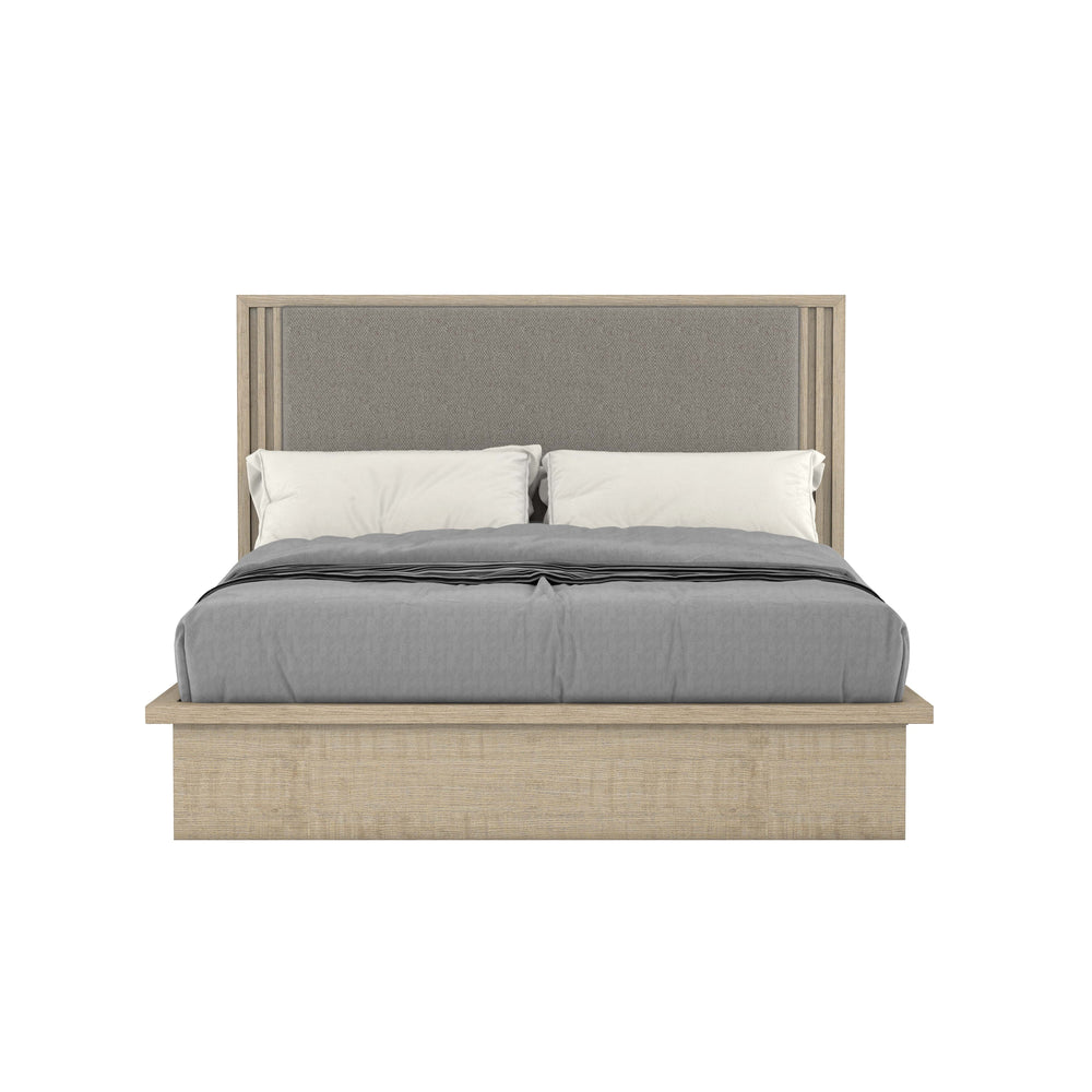 A.R.T. Furniture North Side King Panel Bed - Modern Transitional Design With Upholstered Headboard & Platform Style Brown Parrawood Solids,Quarter Figured,Fiddle Ash Veneer,Foam,Fabric 269136-2556
