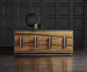 Hooker Furniture Melange Four Door Credenza With Gold Swirl Resin Doors, Oak Veneer, Built-In Power & Bronze Hardware 628-85633-15