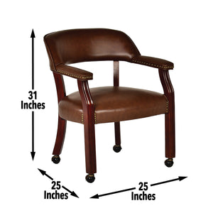 English Elm Steve Silver - Tournament Captain Arm Chair with Casters Dark Brown — Upholstered Nailhead Trim, Swivel, Elegant Base, Comfort B081P156928