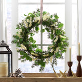 Christopher Knight Home® - Noble House - Leigh 25.5" Eucalyptus and Pine Artificial Wreath with Berries Green and White