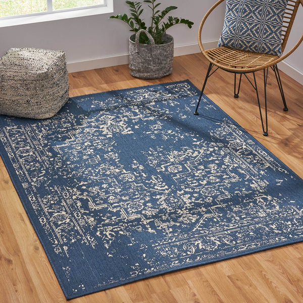 English Elm Christopher Knight Home® - 7'x5'3" Blue Polypropylene Area Rug — 100% Durable Low-Pile Handcrafted Design, 4mm Pile 72342.00