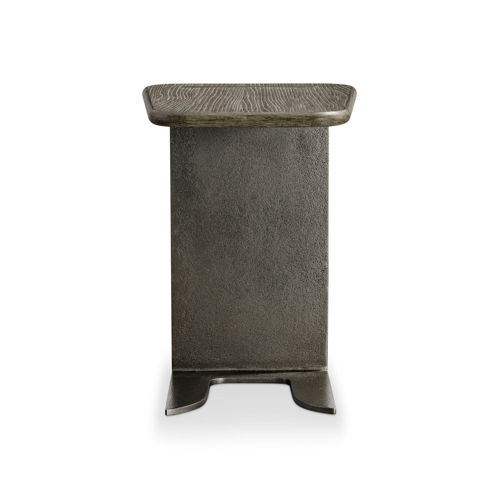 Bernhardt Bernhardt Melba Accent Table With Wire-Brushed Oak Top & Graphite Cast-Aluminum Sculptural Panel 564114