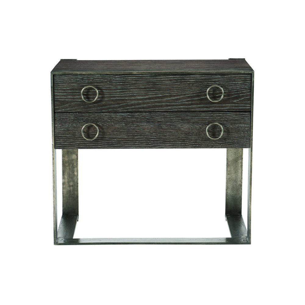 Bernhardt Bernhardt Dixon Nightstand With Sandblasted Oak Veneer, Graphite Aluminum Frame, 2 Drawers, Modern Rustic Chic 379216