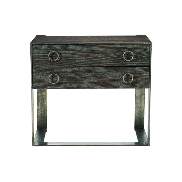Bernhardt Bernhardt Dixon Nightstand With Sandblasted Oak Veneer, Graphite Aluminum Frame, 2 Drawers, Modern Rustic Chic 379216