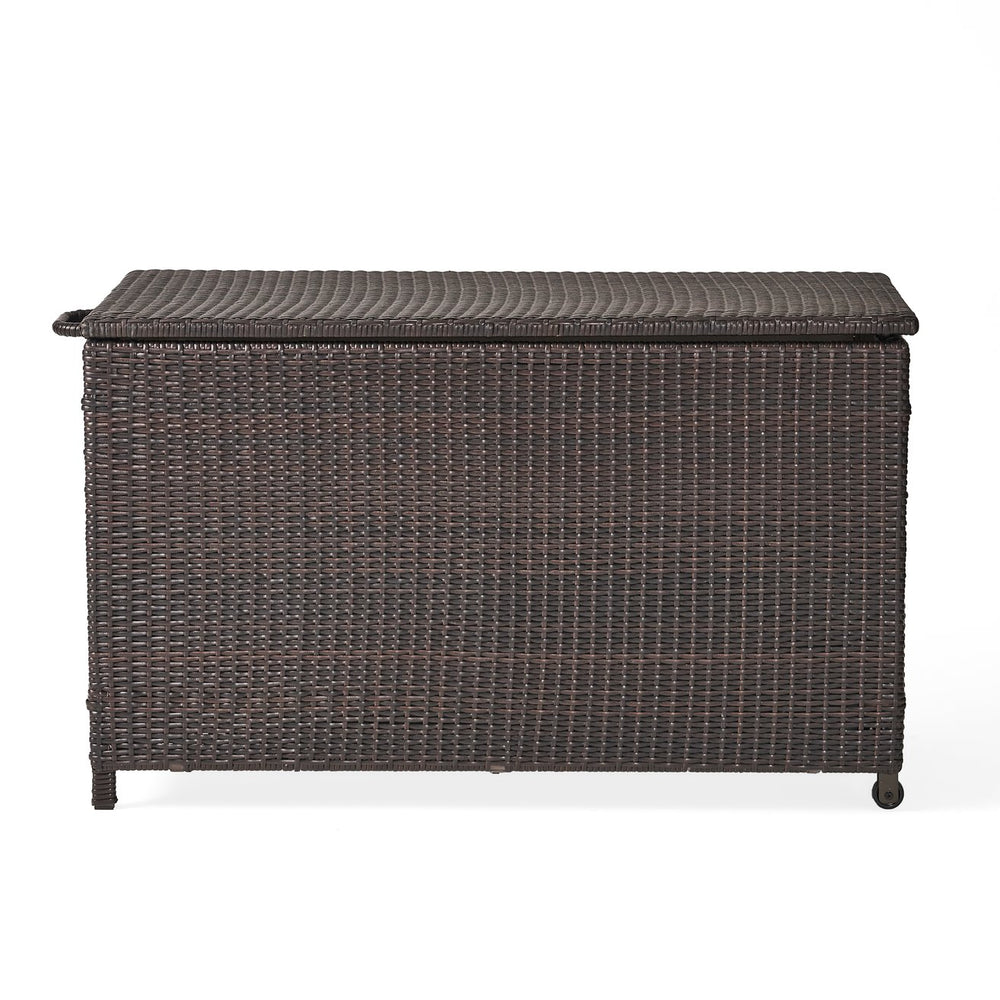 English Elm Blake Outdoor Wicker Storage Box with Wheels for Patio Cushions and Garden Gear 54153.00BRN