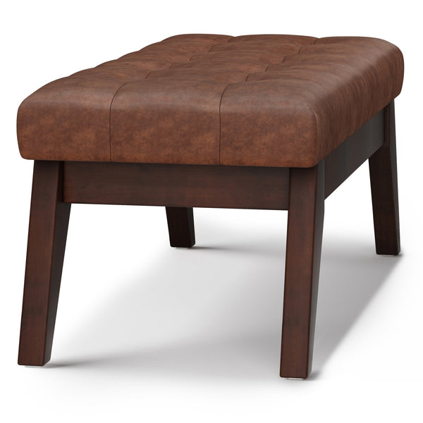 English Elm Draper Mid Century Tufted Ottoman Bench with Distressed Vegan Faux Leather Upholstery, 40" W Dark Brown B136P159074