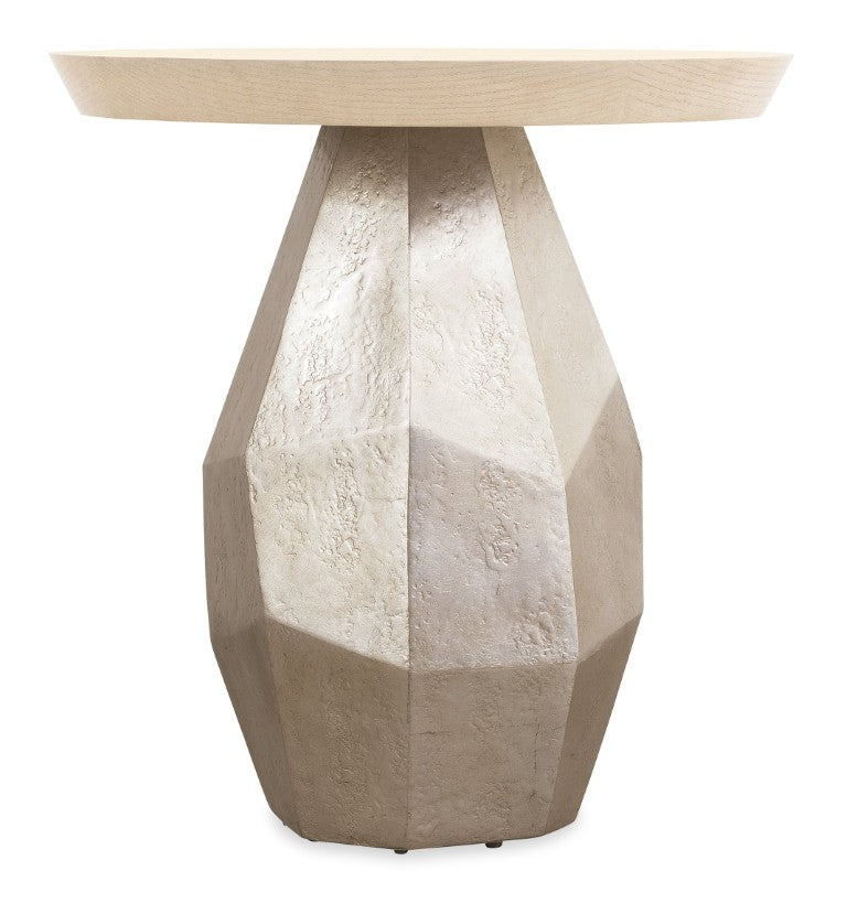 Hooker Furniture Westwood Round Accent Table With Pedestal Base, Silver‑Leaf Motif & Polished Limestone Oak Finish 6133-80001-80