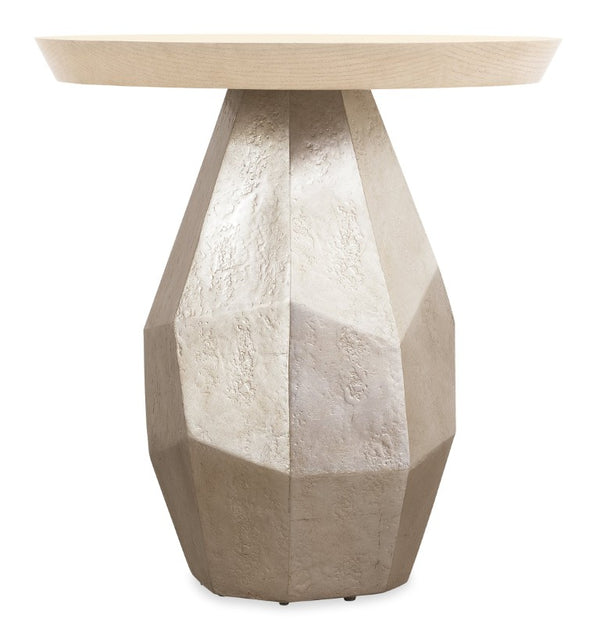 Hooker Furniture Westwood Round Accent Table With Pedestal Base, Silver‑Leaf Motif & Polished Limestone Oak Finish 6133-80001-80