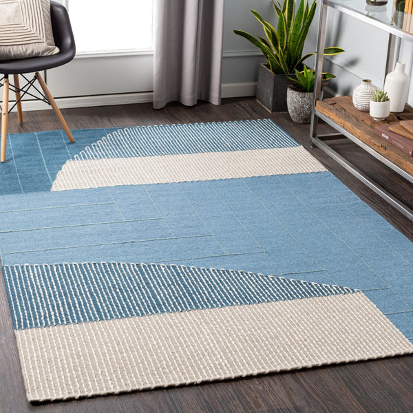 Livabliss Fulham Hand Woven Wool Cotton Accent Rug Low Pile Artisan Craft for Entryway Kitchen Blue, Medium Gr 8'10" x 12' FHM2300-81012
