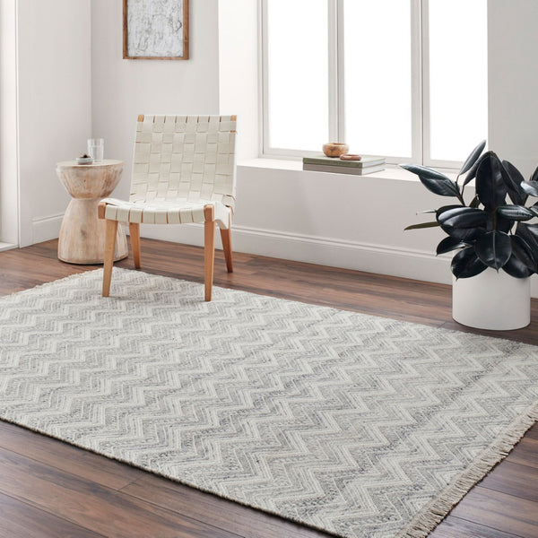 Livabliss Fulham Handwoven Wool Flatweave Rug Fringed Artisan Accent for Entryway or Bath Cream, Light Gr 8'10" x 12' FHM2307-81012