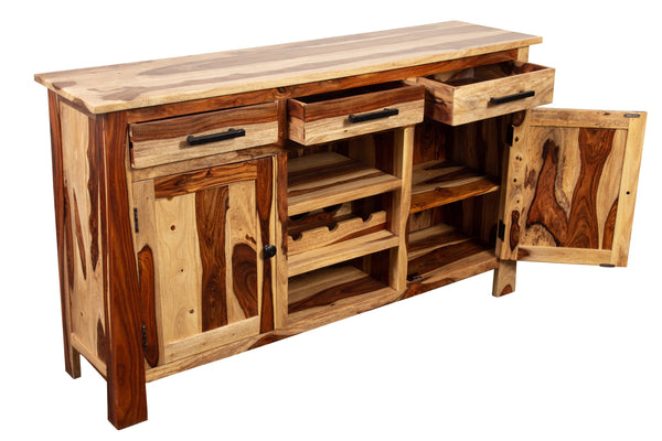 Porter Designs Kalispell Solid Sheesham Wood Bar Sideboard - Artisan Craftsmanship & Timeless Style Natural Wood 07-196-06-2419