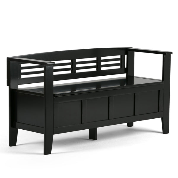 English Elm Adams Entryway Storage Bench In Black - Stylish Solid Wood Seating With Hidden Storage & Safety Hinges B136P158099