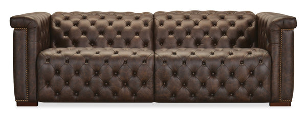 Hooker Furniture Savion Luxe Chesterfield 3-Seat Leather Sofa With Power Recliners, Headrests & Copper Nail Trim 43.00 L x 89.50W x 28.75H SS435-RLPPH-089