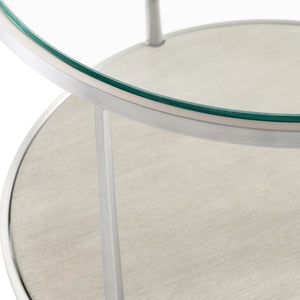 Bernhardt Bernhardt Cornelia Round Side Table With Brushed Stainless Frame, Tempered Glass Top & Wood Shelf - Nebbia Finish 331125