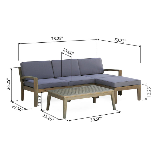 English Elm Grenada Acacia Hardwood Outdoor Sectional with Water Resistant Cushions Patio Set 63702.00GDGRY