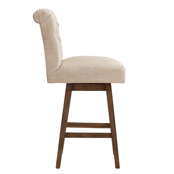 Homelegance By Top-Line Jacinta Tufted Linen Upholstered Swivel Stools (Set of 2) Brown Rubberwood