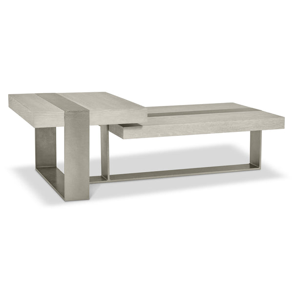 Bernhardt Bernhardt Tempo Cocktail Table With Sandblasted Satin Nickel Base And Larza Wire‑Brushed Oak Tops, 56" Wide 346016