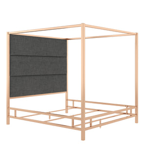 Homelegance By Top-Line Marcel Champagne Gold Canopy Bed with Linen Panel Headboard Champage Gold Metal