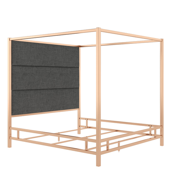 Homelegance By Top-Line Marcel Champagne Gold Canopy Bed with Linen Panel Headboard Champage Gold Metal