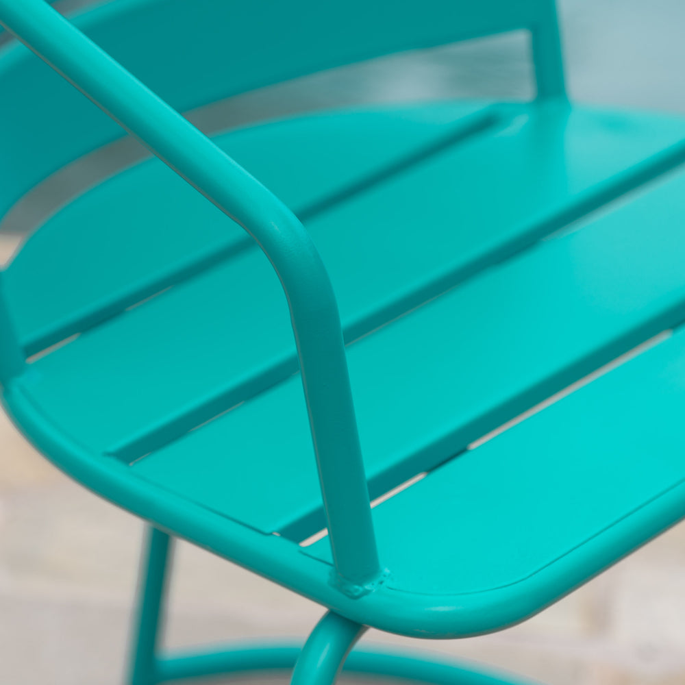 English Elm Santa Monica Outdoor Bistro Set Powder Coated Iron Oval Table Two Slat Chairs Patio 62015.00T