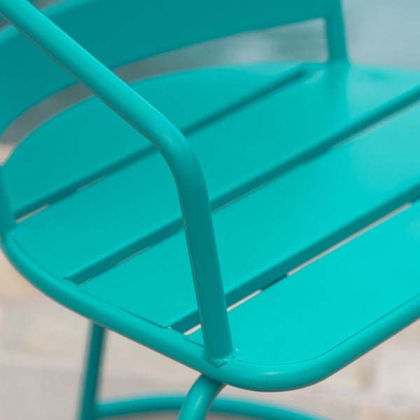 English Elm Santa Monica Outdoor Bistro Set Powder Coated Iron Oval Table Two Slat Chairs Patio 62015.00T