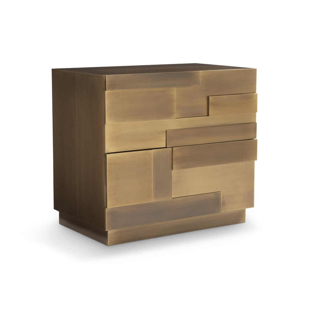 Bernhardt Acora Sculptural Nightstand with Brass-Wrapped Facings, Two Gloss-Interior Drawers & USB Charging 347234