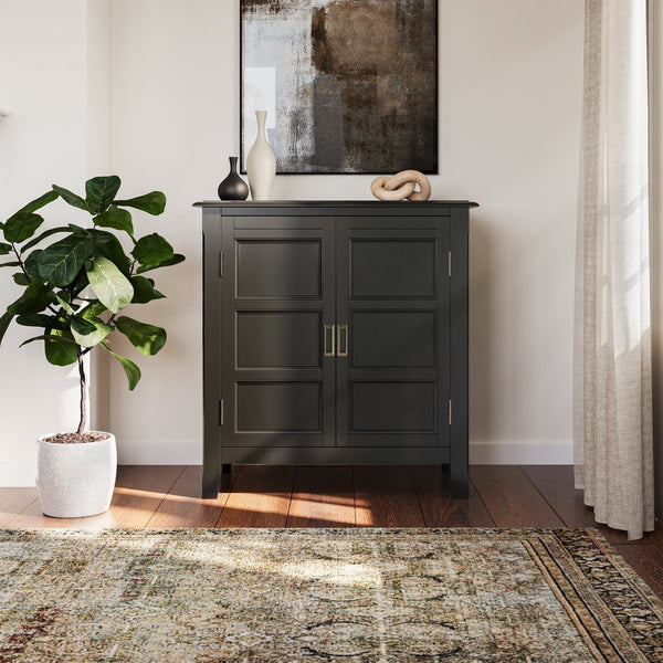 English Elm Burlington Low Storage Cabinet with Handcrafted Solid Wood, Transitional Design, Adjustable Shelves and Anti-Tip Safety Black B136P158508