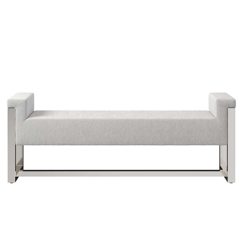 Bernhardt Bernhardt Stratum Upholstered Bench With Polished Nickel Frame, Padded Arms & Center Stretcher Stability 325508