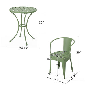 English Elm Colmar Outdoor Iron Bistro Set Powder Coated Slatted Armchairs Round Patio Table Green 56558.00MCG