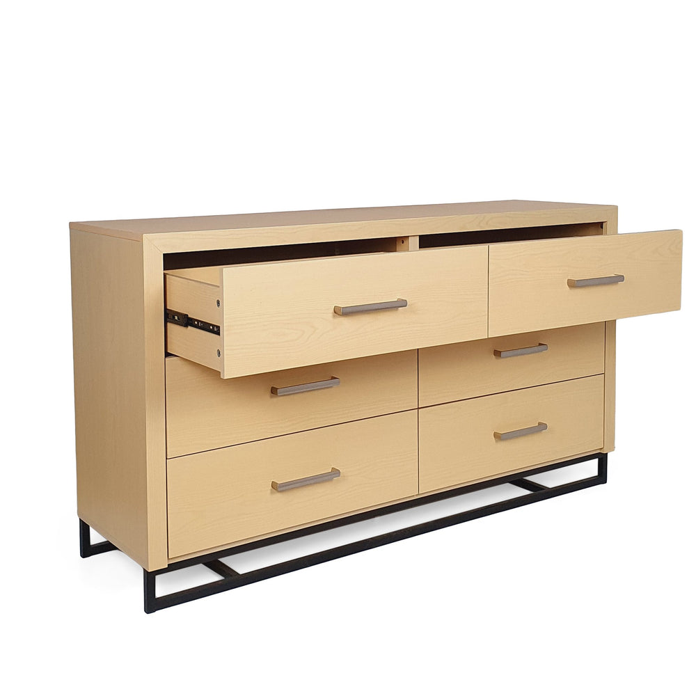 English Elm Christopher Knight Home® - 6 Drawer Chest with Iron Base and Six Spacious Drawers, Contemporary Industrial Design, Durable Construction Natural 60 L x 19.25 W x 10 H 71883.00WALN