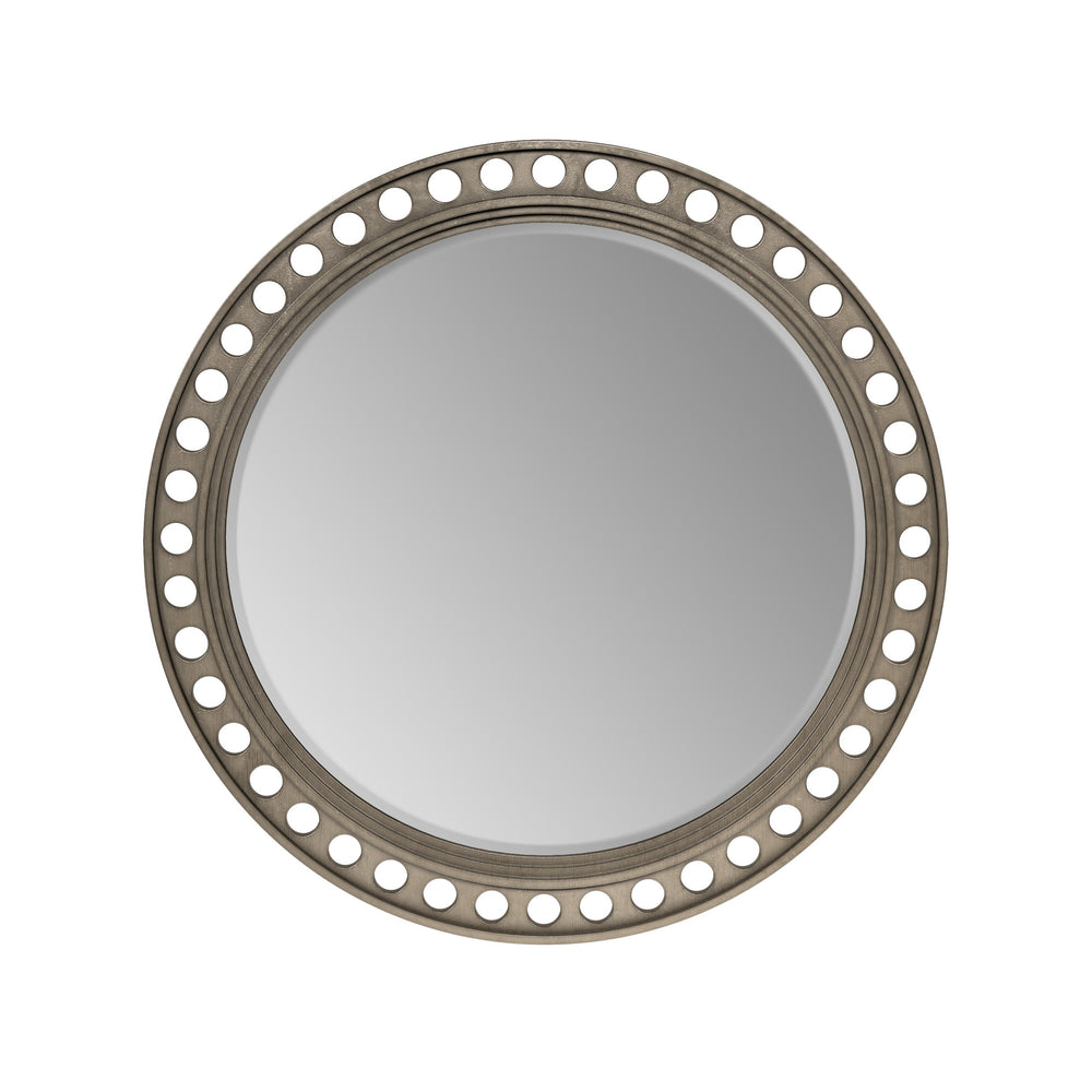 A.R.T. Furniture Cove Round Mirror - Glamorous Wall Art With Circular Orb Cutouts And Beveled Edge For Elegance Grey Rubberwood Solids,Primavera Veneer,Glass 349123-2743