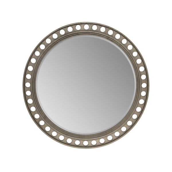 A.R.T. Furniture Cove Round Mirror - Glamorous Wall Art With Circular Orb Cutouts And Beveled Edge For Elegance Grey Rubberwood Solids,Primavera Veneer,Glass 349123-2743