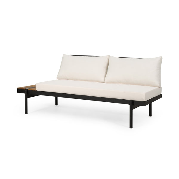 English Elm Christopher Knight Home® - Theo 2-Seater Sofa - Left Side: Modern Iron Frame, Teak Accents & Cream Water-Resistant Cushions 71399.00LCRM