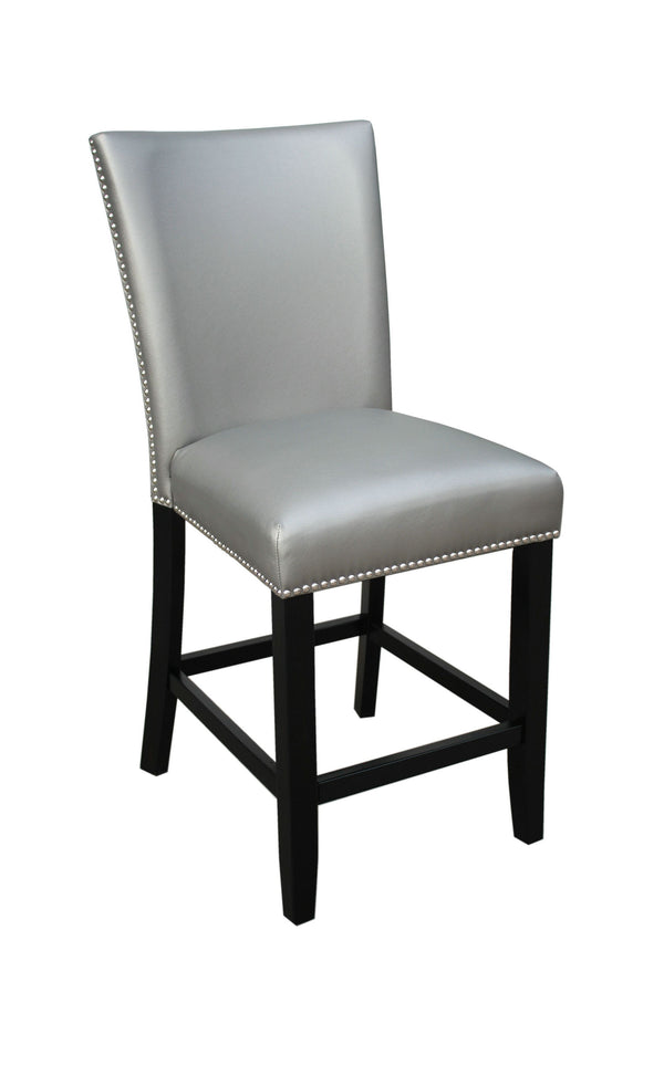 English Elm Steve Silver - Camila PU Counter Chair Set of 2 in Silver & White - Solid Hardwood Frame, Espresso Finish, Nailhead Trim B081P157874