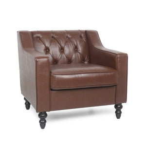 English Elm Christopher Knight Home® - CLUB CHAIR with Button Tufted Diamond Stitching, Sloped Arms & Birch Wood Legs for Modern Comfort Dark Brown 30.5 L x 25.75 W x 21.25 H 71214.00DBRN