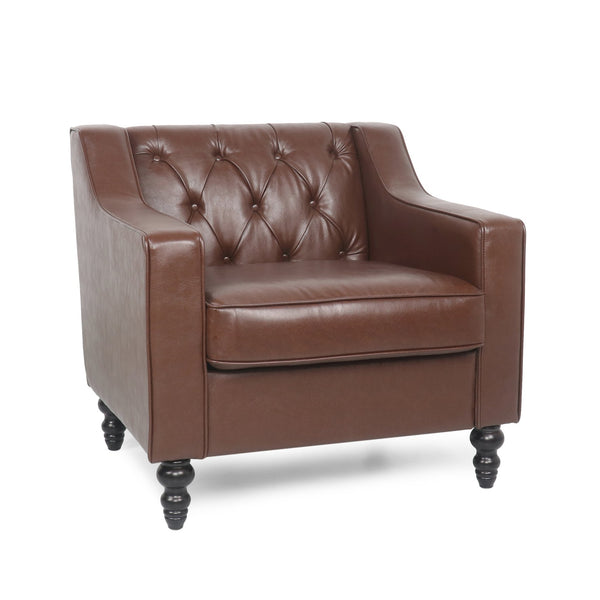 English Elm Christopher Knight Home® - CLUB CHAIR with Button Tufted Diamond Stitching, Sloped Arms & Birch Wood Legs for Modern Comfort Dark Brown 30.5 L x 25.75 W x 21.25 H 71214.00DBRN