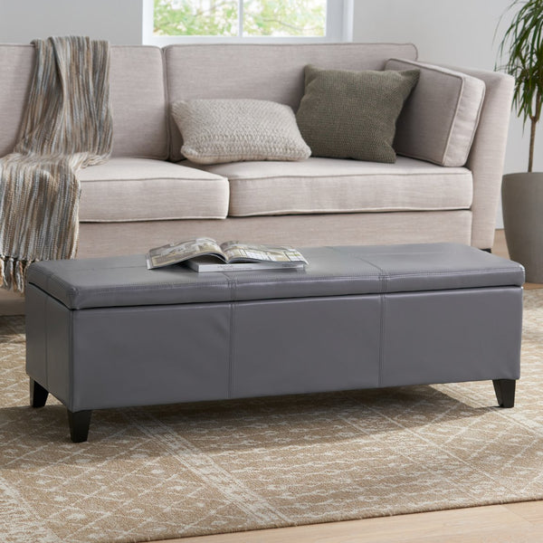 English Elm Glouster Bench Style Pu Leather Storage Ottoman with Soft Close Lid for Bedroom Grey 57742.00GRY
