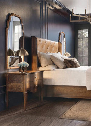 Hooker Furniture Archives Sculpted Two-Drawer Nightstand In Classic Walnut Veneer With Satin Brass Knobs, Timeless Elegance 6123-90116-89