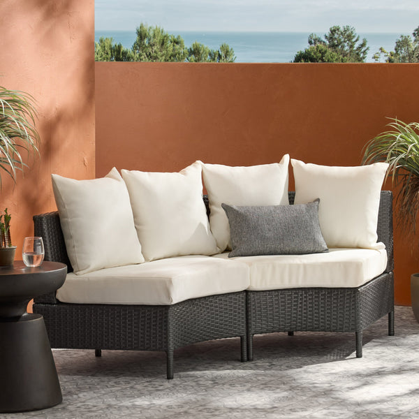 English Elm Christopher Knight Home® - PT LIMON Single Sofa Set Grey/White Faux Rattan 2 Curved Armless Chairs Iron Frame 400lb Capacity 54786.00GRY