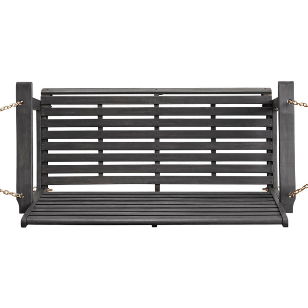 English Elm Tasmania Acacia Hardwood Porch Swing Slatted Outdoor Bench with Hanging Chains 69655.00DGRY