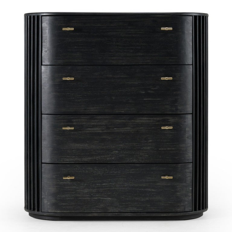 VIG Furniture Fields Modern Black Acacia Chest With 4 Drawers, Solid Wood, Gold Handles, Smooth Ball-Bearing Glides — Fully Assembled VGWD-VGD2-TB04-BLK