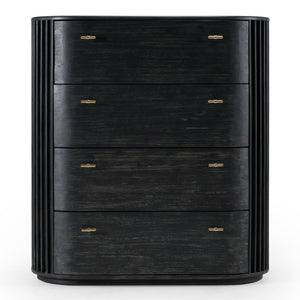 VIG Furniture Fields Modern Black Acacia Chest With 4 Drawers, Solid Wood, Gold Handles, Smooth Ball-Bearing Glides — Fully Assembled VGWD-VGD2-TB04-BLK