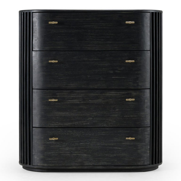 VIG Furniture Fields Modern Black Acacia Chest With 4 Drawers, Solid Wood, Gold Handles, Smooth Ball-Bearing Glides — Fully Assembled VGWD-VGD2-TB04-BLK