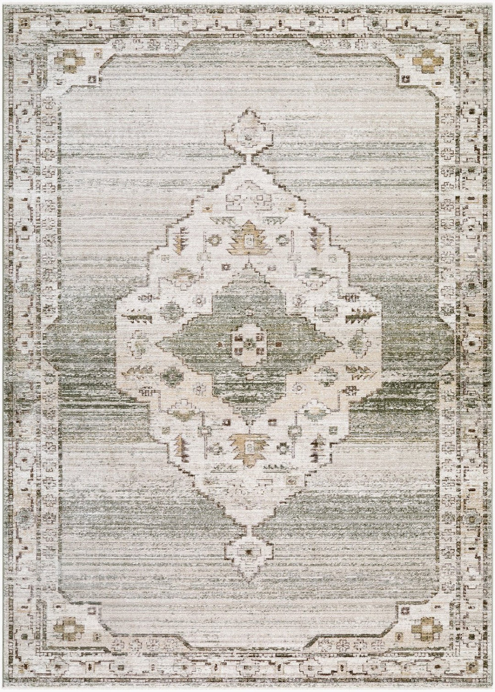 Livabliss Fifth Avenue Traditional Medallion Runner Rug with Fringe Trim for Hallway or Entryway Light Gray, Whi 8'10" x 12'2" FIF2303-810122