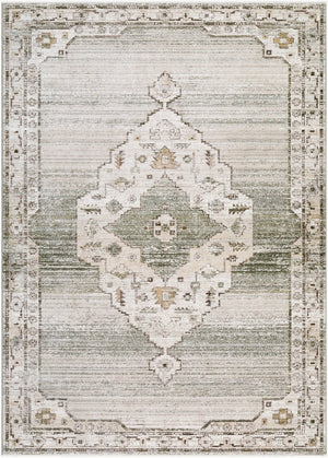 Livabliss Fifth Avenue Traditional Medallion Runner Rug with Fringe Trim for Hallway or Entryway Light Gray, Whi 8'10" x 12'2" FIF2303-810122