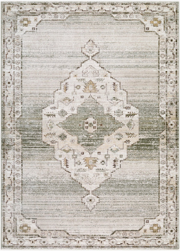 Livabliss Fifth Avenue Traditional Medallion Runner Rug with Fringe Trim for Hallway or Entryway Light Gray, Whi 8'10" x 12'2" FIF2303-810122