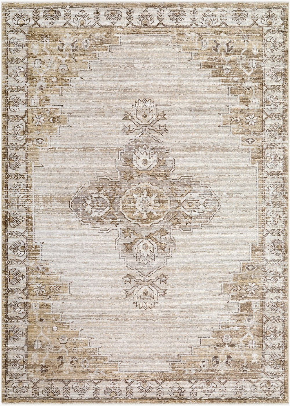 Livabliss Fifth Avenue Traditional Border Runner Rug with Fringe for Hallways and Entryways Light Gray, Whi 5' x 7'5" FIF2304-575